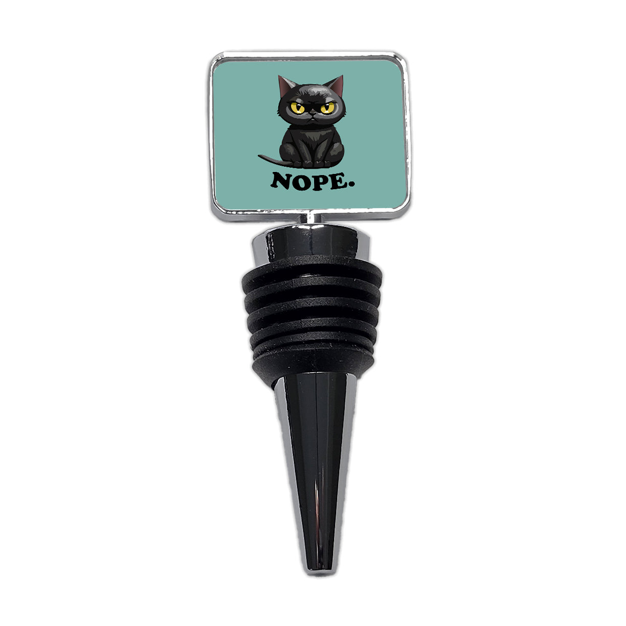 Cat Nope Funny Black Wine Bottle Stopper