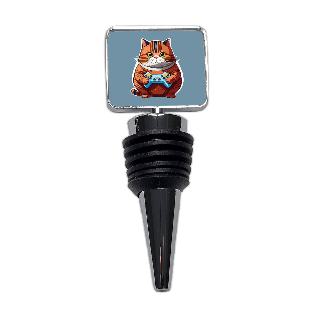 Cat Playing Game Gamer Gaming Chubby Wine Bottle Stopper