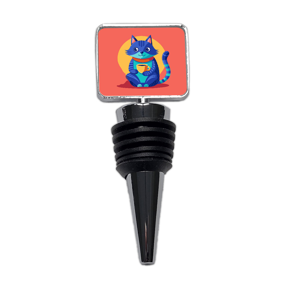 Cat Sipping Tea Wine Bottle Stopper