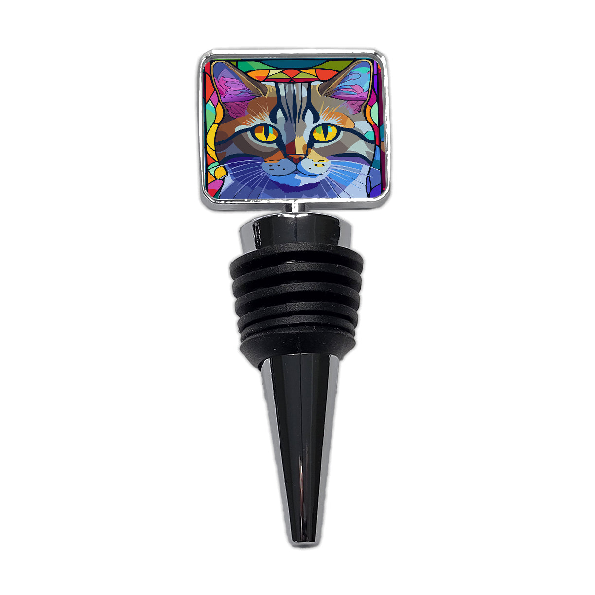 Cat Stained Glass Style Wine Bottle Stopper
