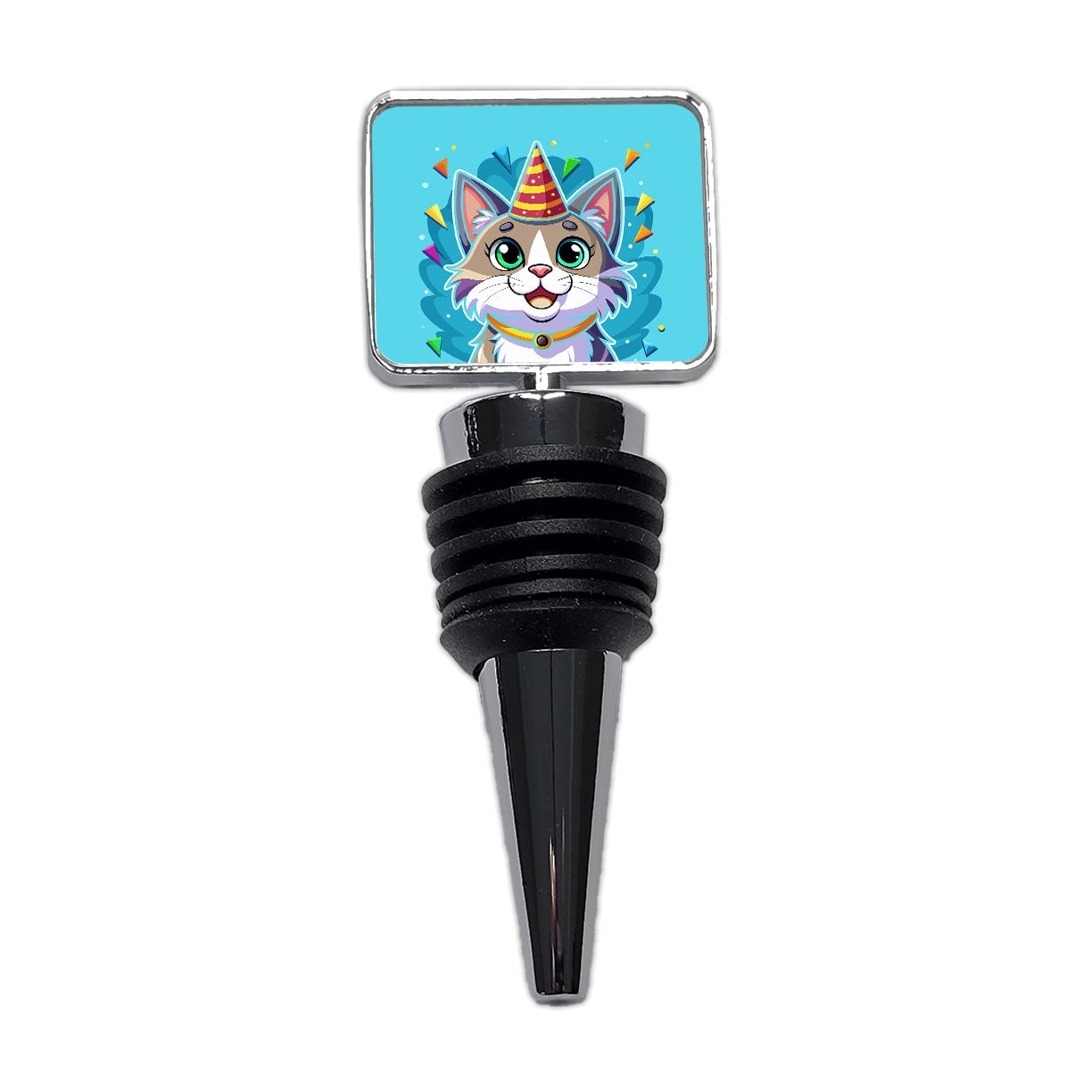 Cat Wearing Birthday Hat Wine Bottle Stopper