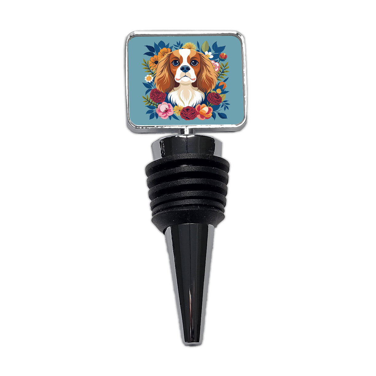Cavalier King Charles Spaniel Dog Floral Flowers Wine Bottle Stopper