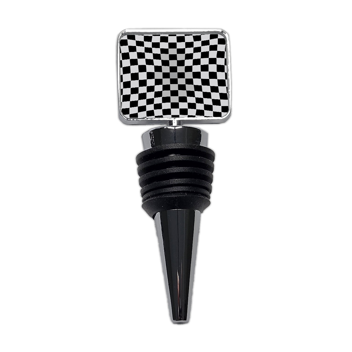 Checkered Flag Black White Wine Bottle Stopper