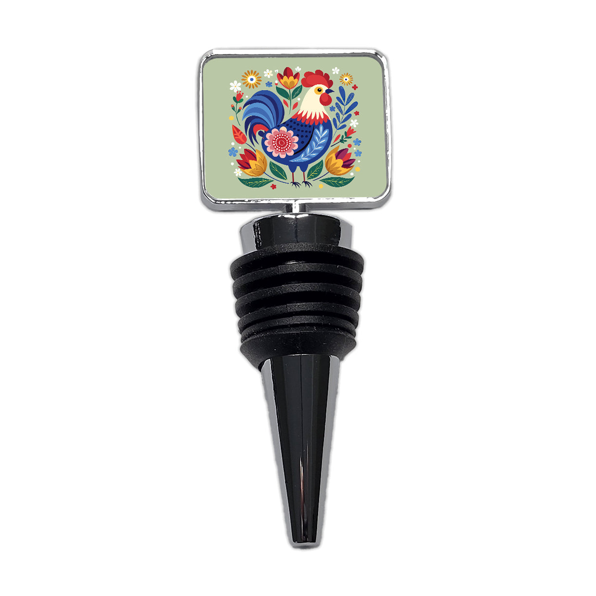 Chicken Rooster Floral Flowers Wine Bottle Stopper