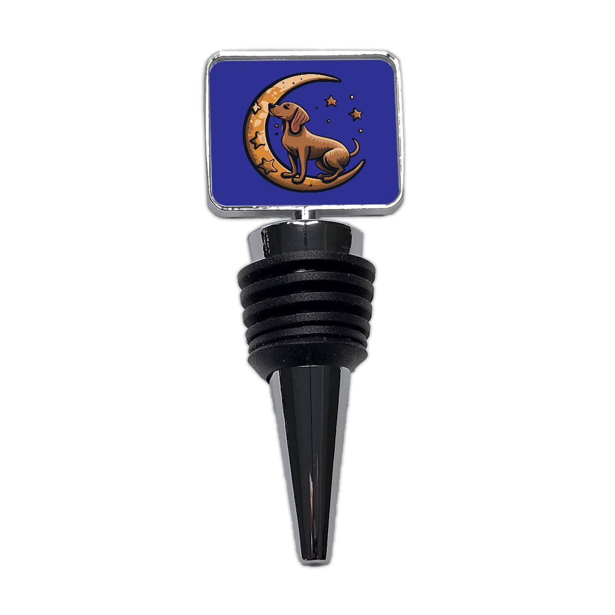 Dog on Crescent Moon Stars Cute Wine Bottle Stopper