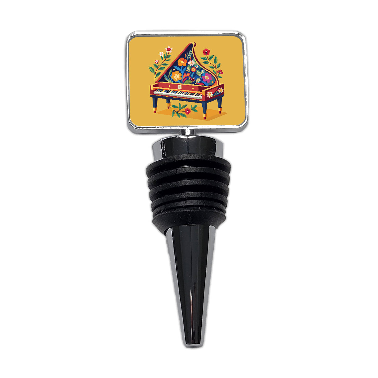Harpsichord Music Floral Motif Wine Bottle Stopper