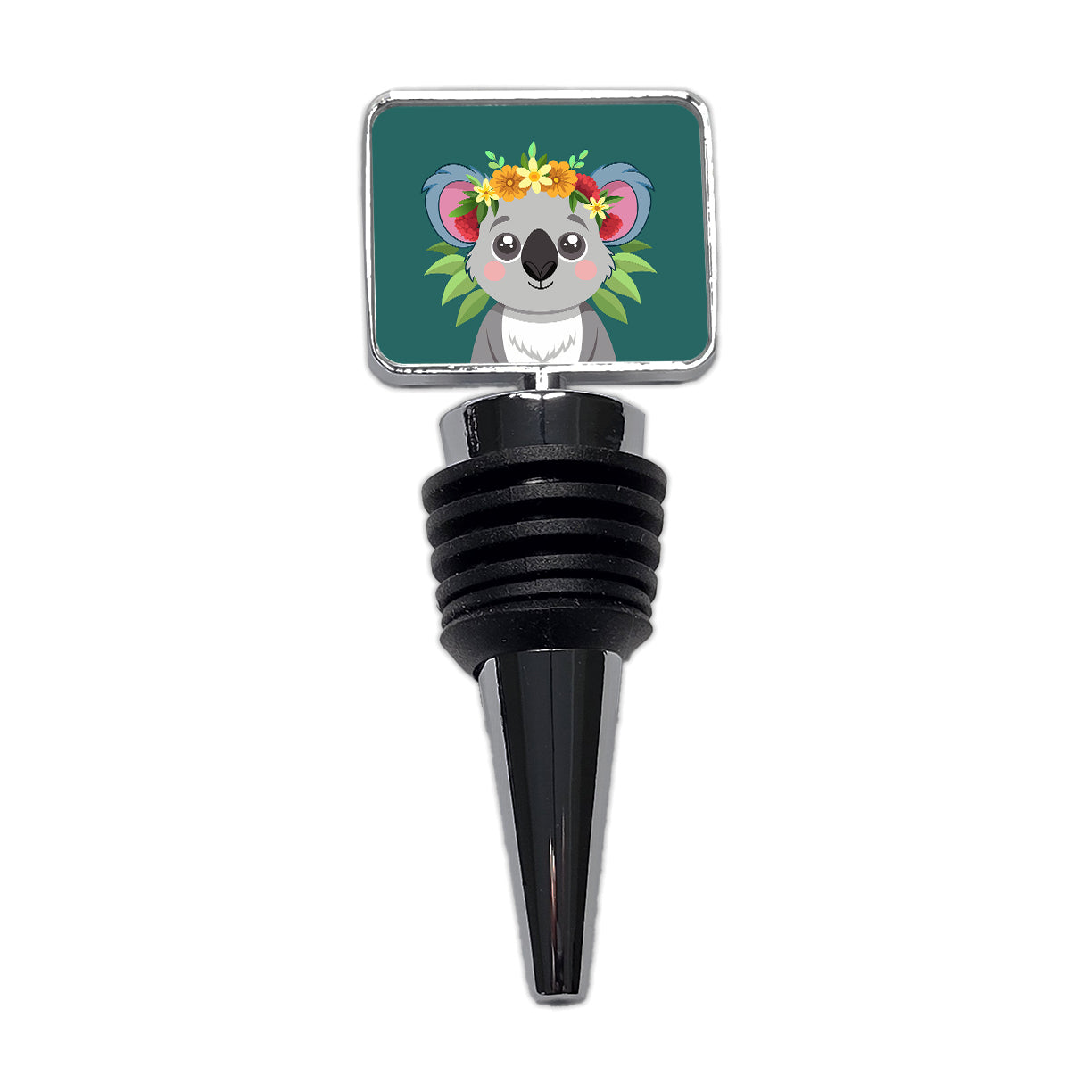 Koala Head Floral Flowers Wine Bottle Stopper