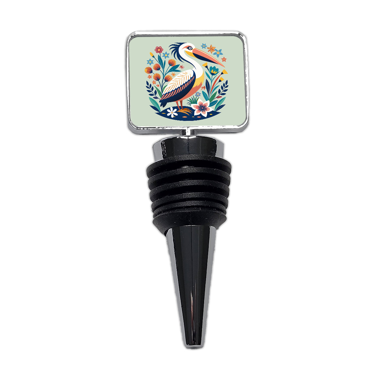 Pelican Bird Floral Flowers Wine Bottle Stopper
