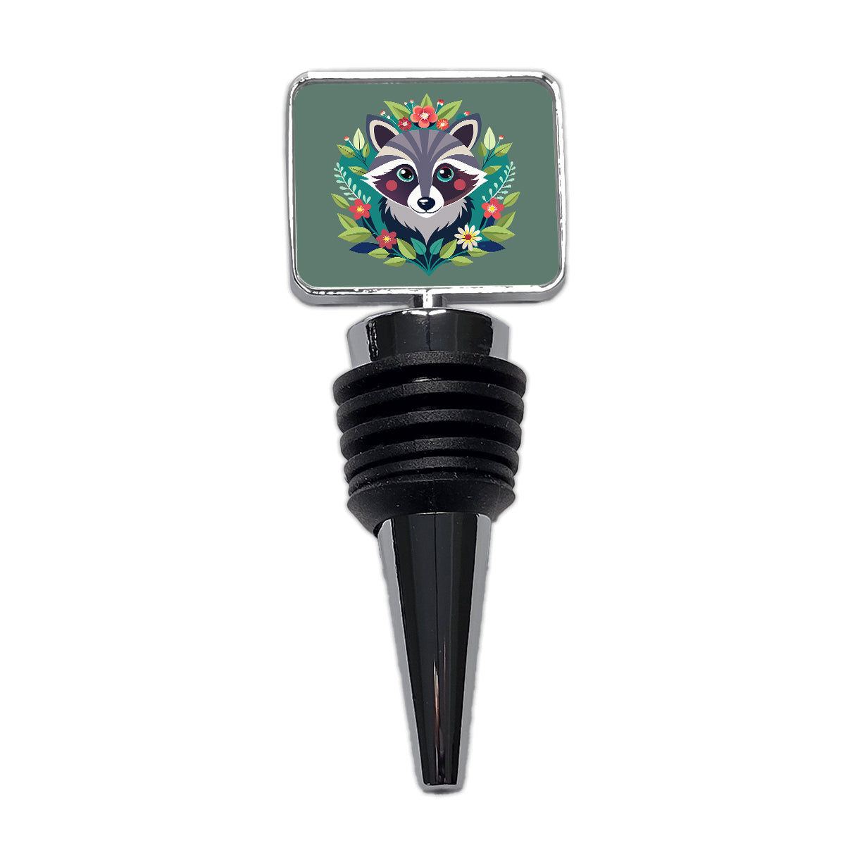 Raccoon in Floral Wreath Wine Bottle Stopper