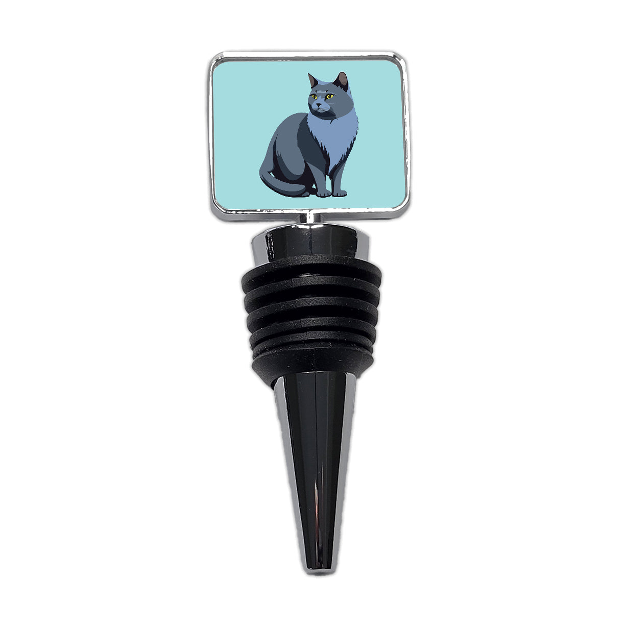 Russian Blue Cat Sitting Wine Bottle Stopper