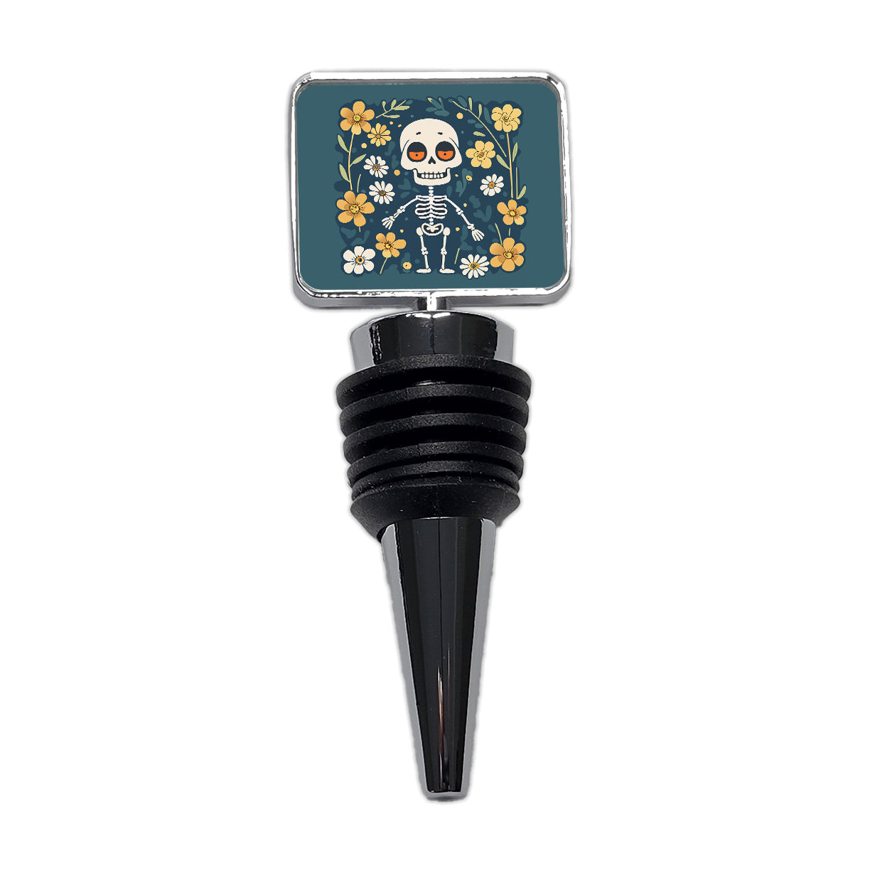 Skeleton and Flowers Funny Halloween Wine Bottle Stopper