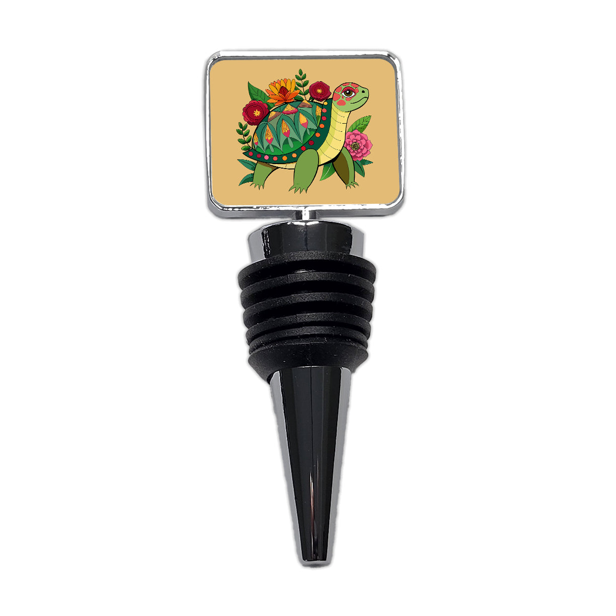 Turtle Floral Flowers Wine Bottle Stopper