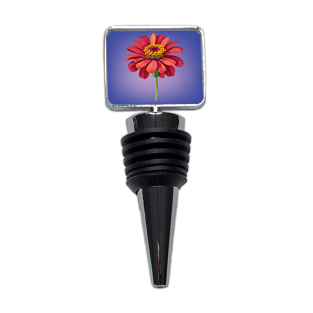 Zinnia Flower Red Watercolor Wine Bottle Stopper
