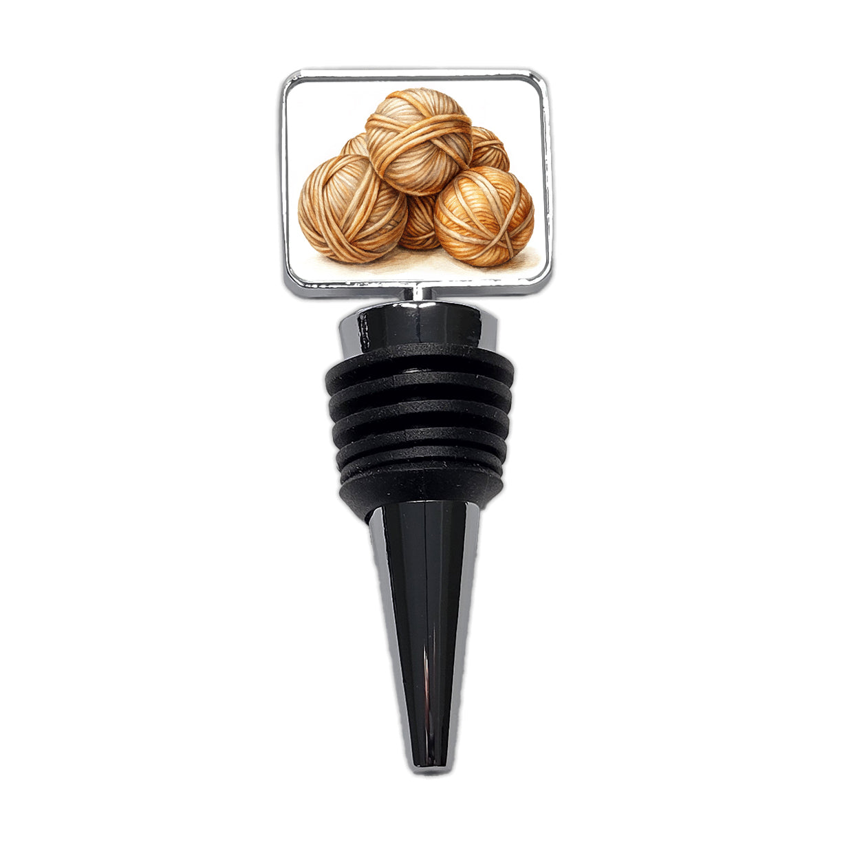 Balls Of Tan Yarn Knitting Crochet Watercolor Wine Bottle Stopper