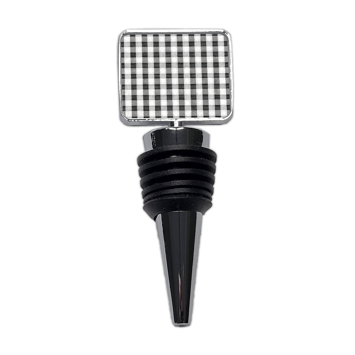 Black White Gingham Watercolor Wine Bottle Stopper