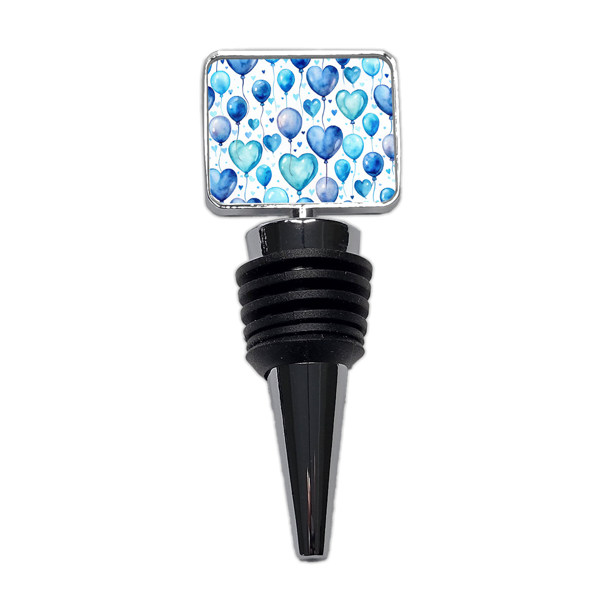 Blue Balloons Hearts Watercolor Birthday Wine Bottle Stopper