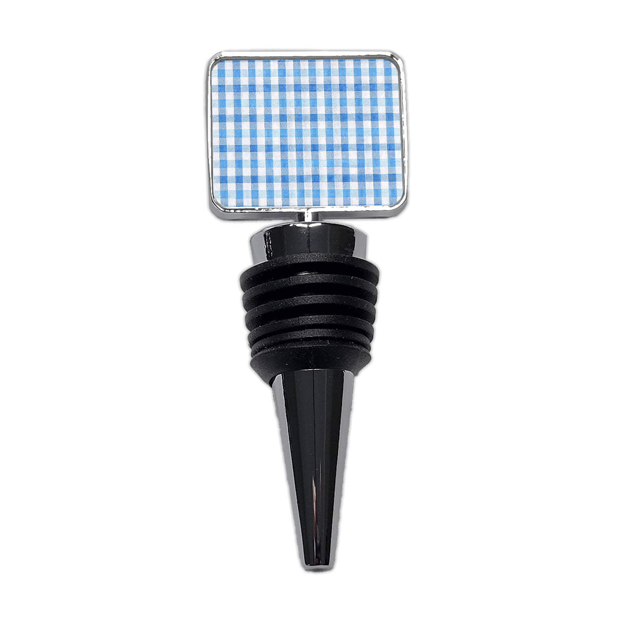 Blue White Gingham Watercolor Wine Bottle Stopper