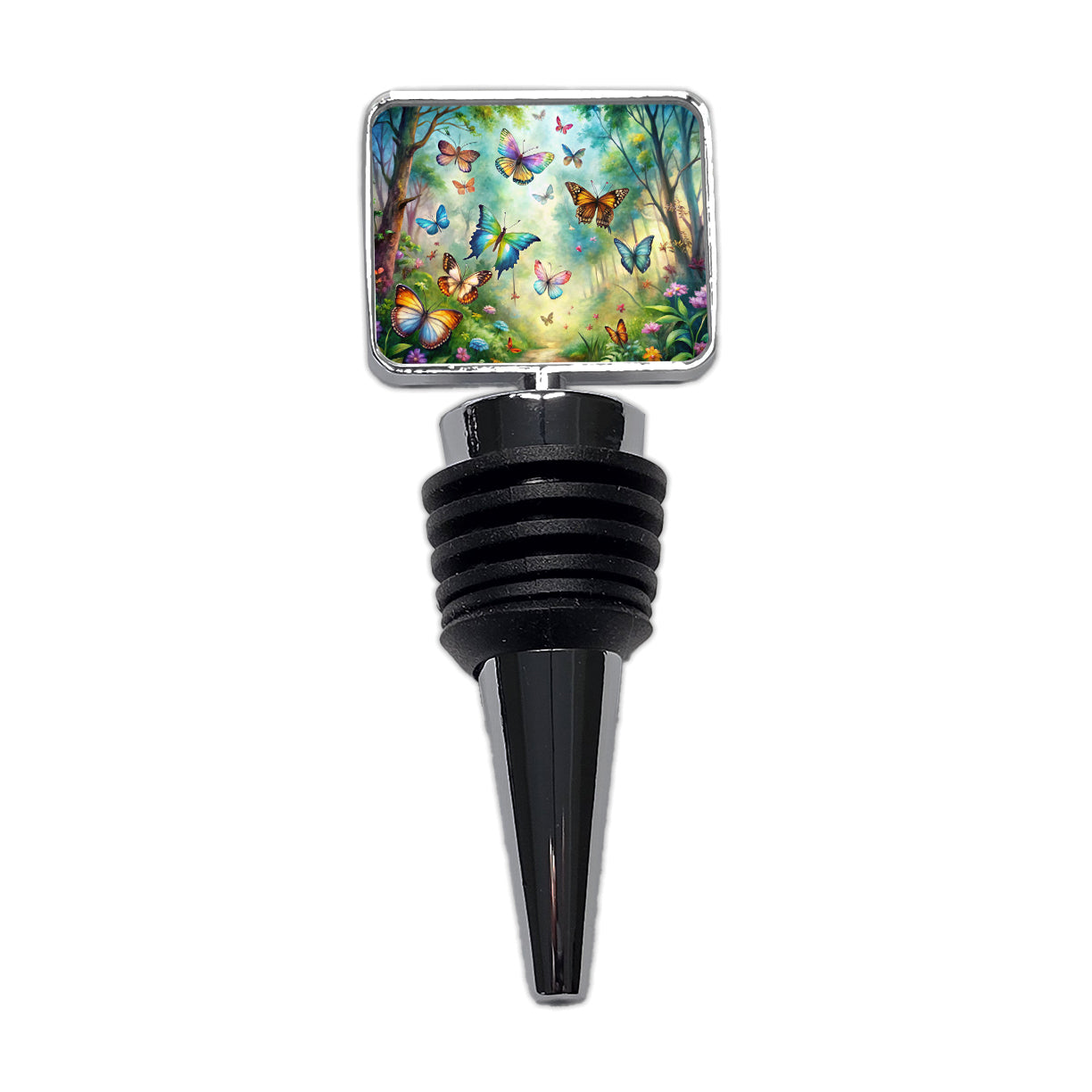Butterflies In Forest Fantasy Watercolor Wine Bottle Stopper