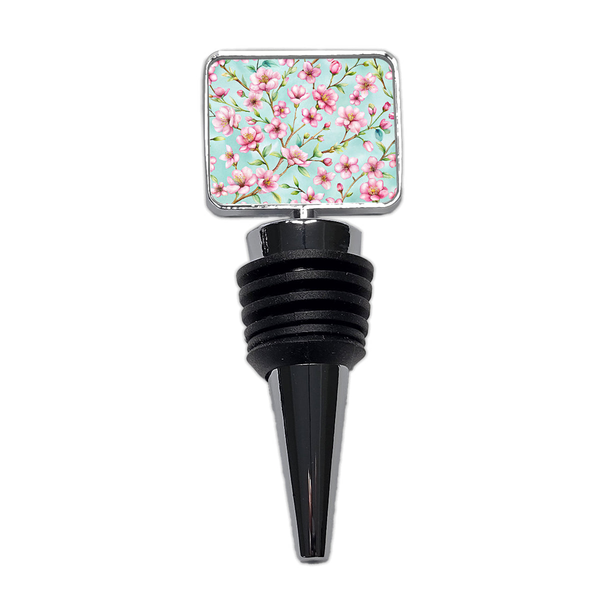 Cherry Blossom Flowers Light Blue Wine Bottle Stopper