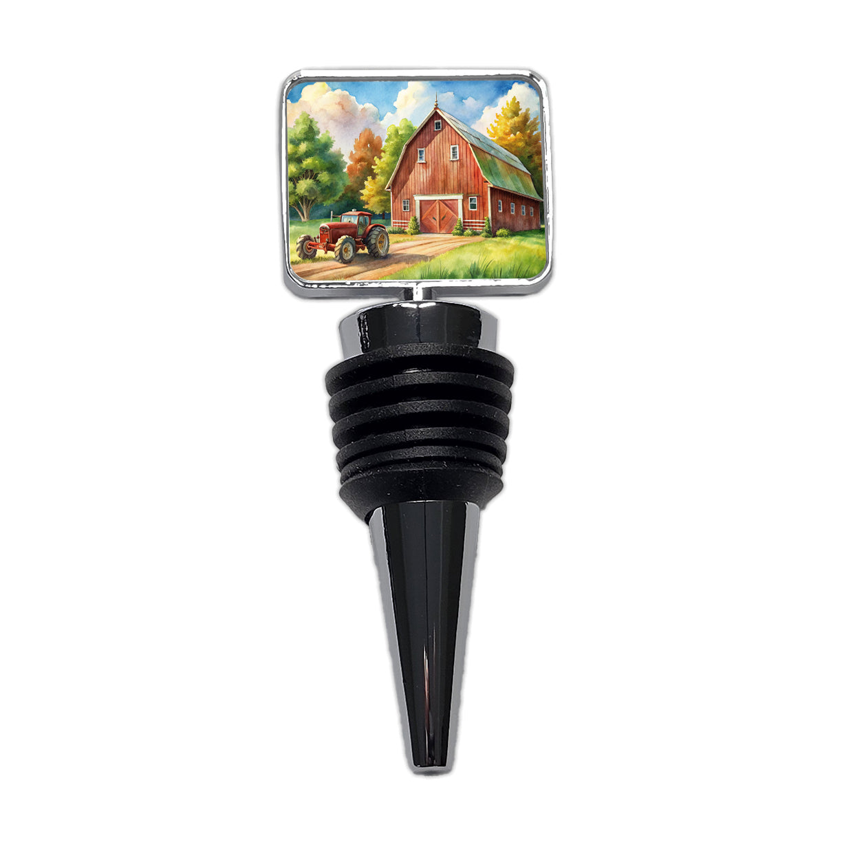 Classic Barn Tractor Watercolor Design Wine Bottle Stopper