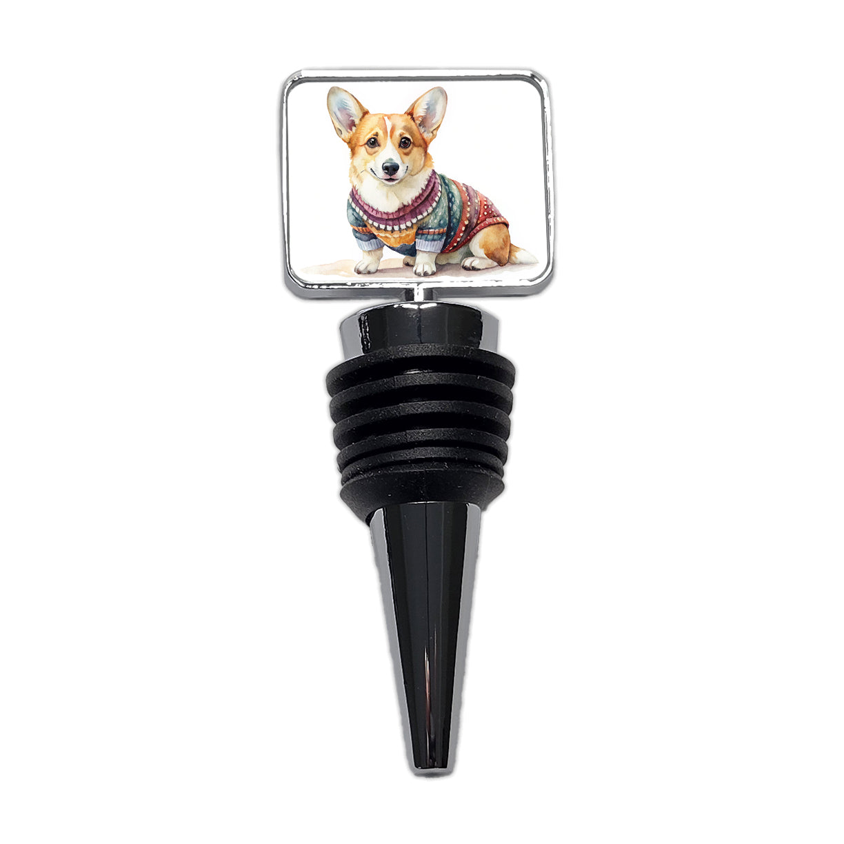 Corgi Dog Wearing A Sweater Watercolor Wine Bottle Stopper