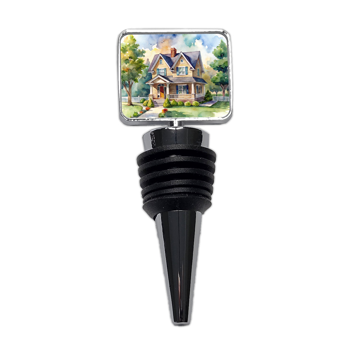 Country Farm House Painting Watercolor Wine Bottle Stopper