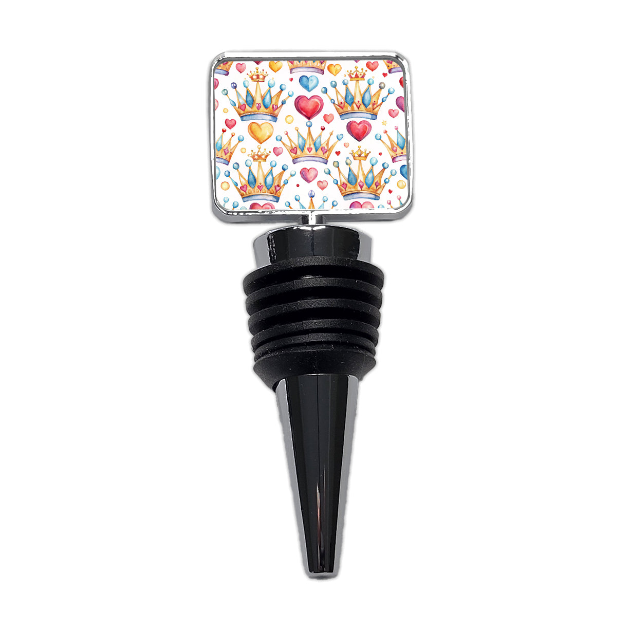 Crowns Royalty Tiaras Hearts Watercolor Wine Bottle Stopper