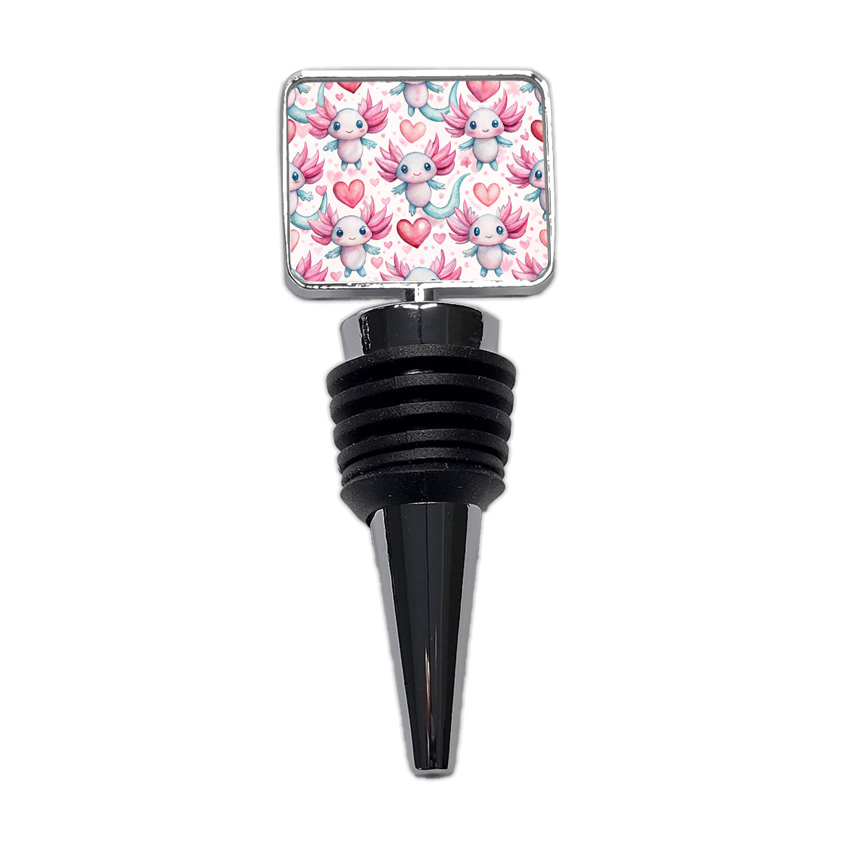 Cute Axolotls Hearts Watercolor Wine Bottle Stopper