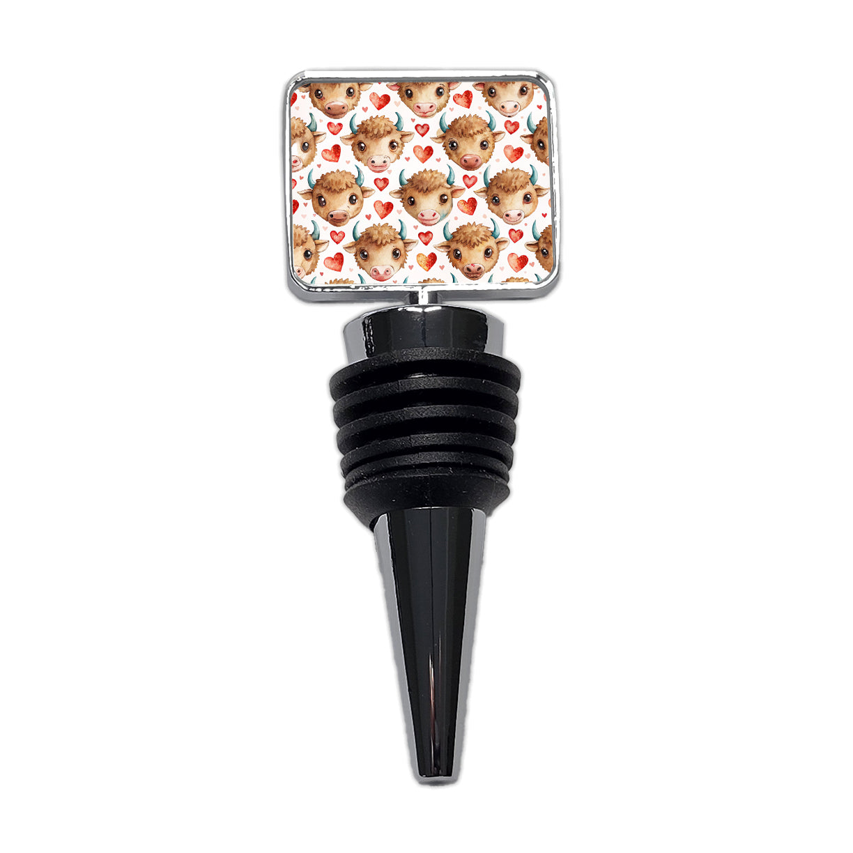 Cute Bison Faces Hearts Watercolor Wine Bottle Stopper