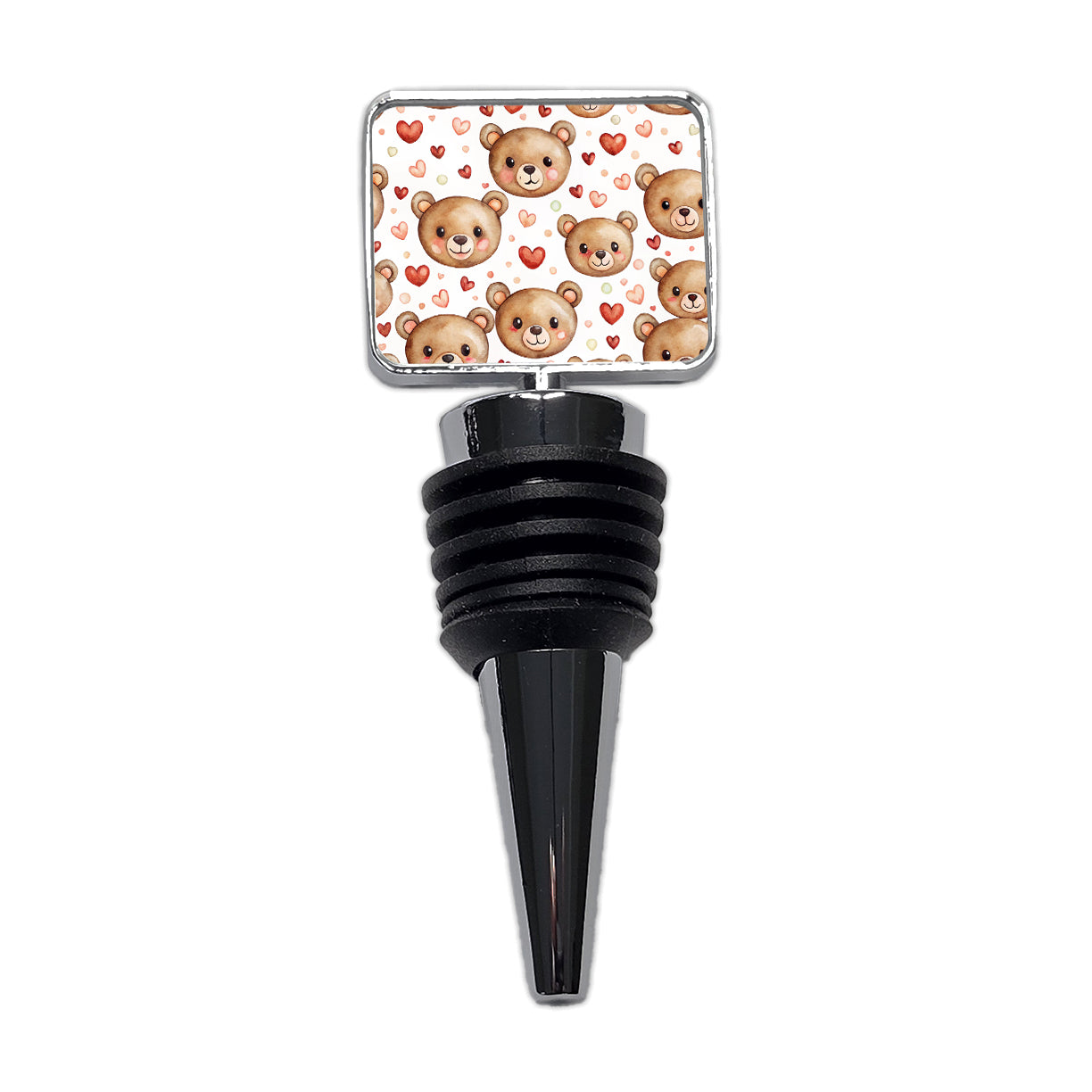 Cute Brown Bear Faces Hearts Wine Bottle Stopper