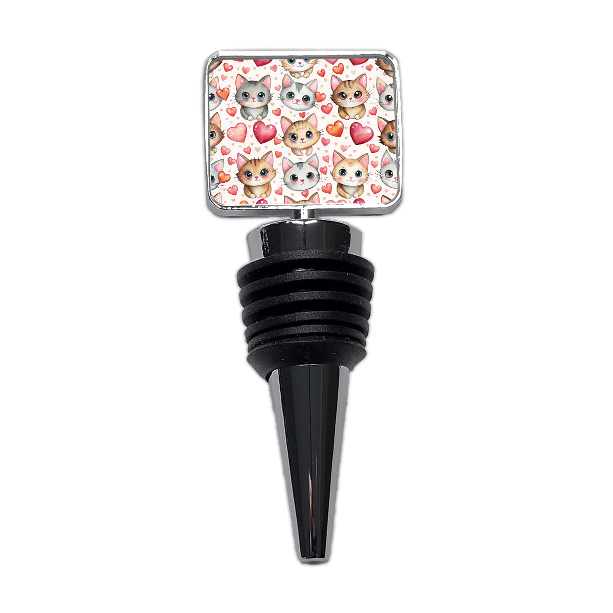 Cute Cats Hearts Watercolor Wine Bottle Stopper