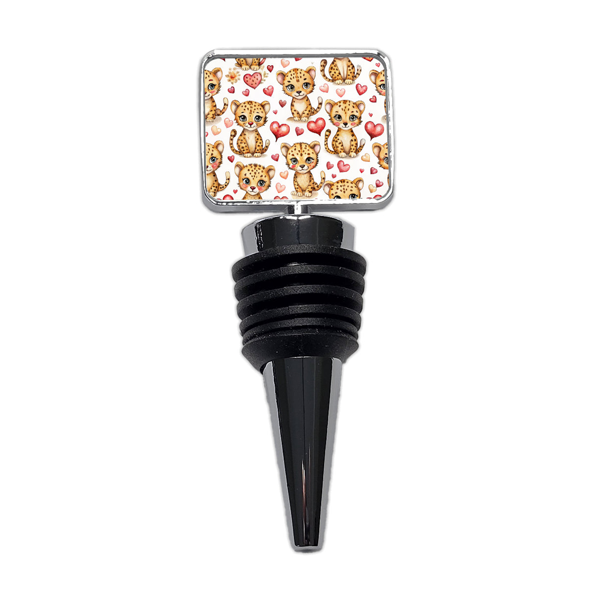 Cute Cheetahs Hearts Watercolor Wine Bottle Stopper