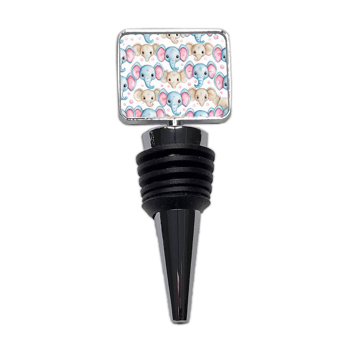 Cute Elephant Faces Watercolor Wine Bottle Stopper