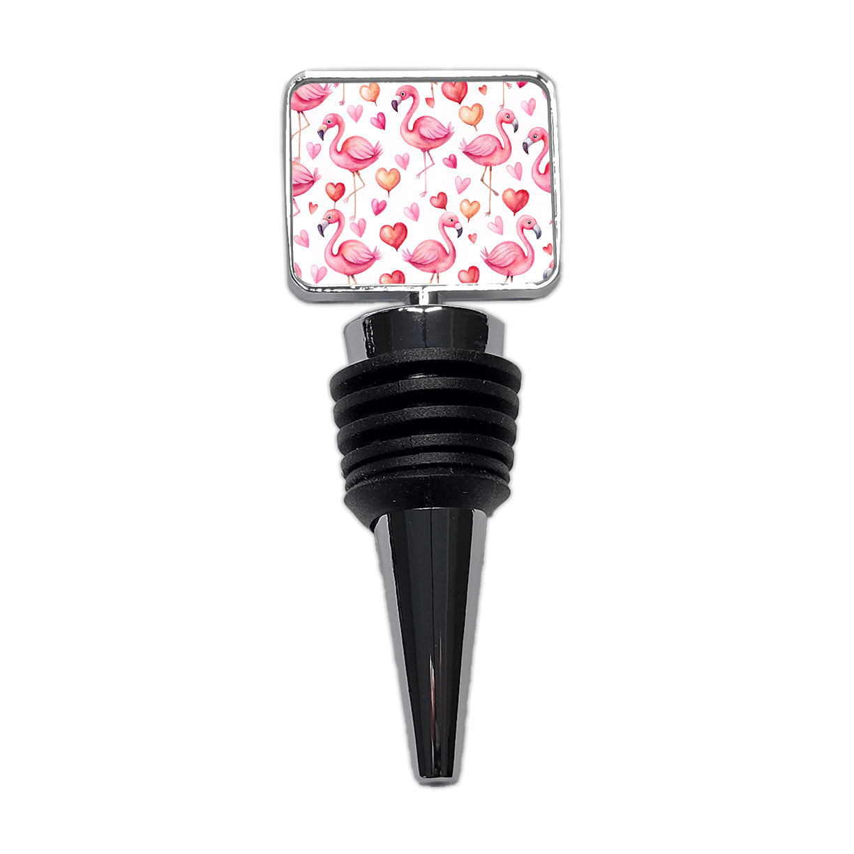 Cute Flamingos Hearts Watercolor Wine Bottle Stopper