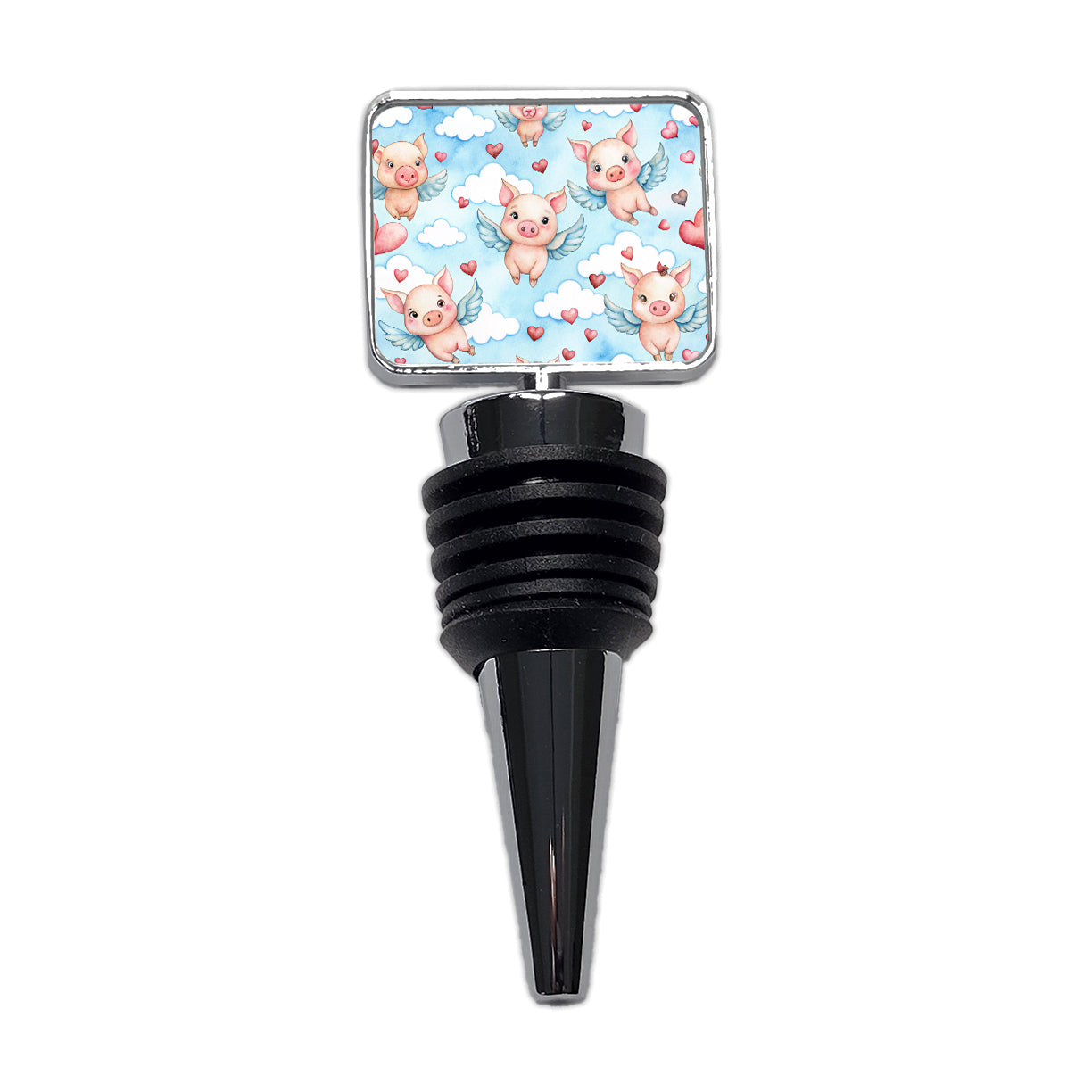 Cute Flying Pigs Hearts Watercolor Wine Bottle Stopper