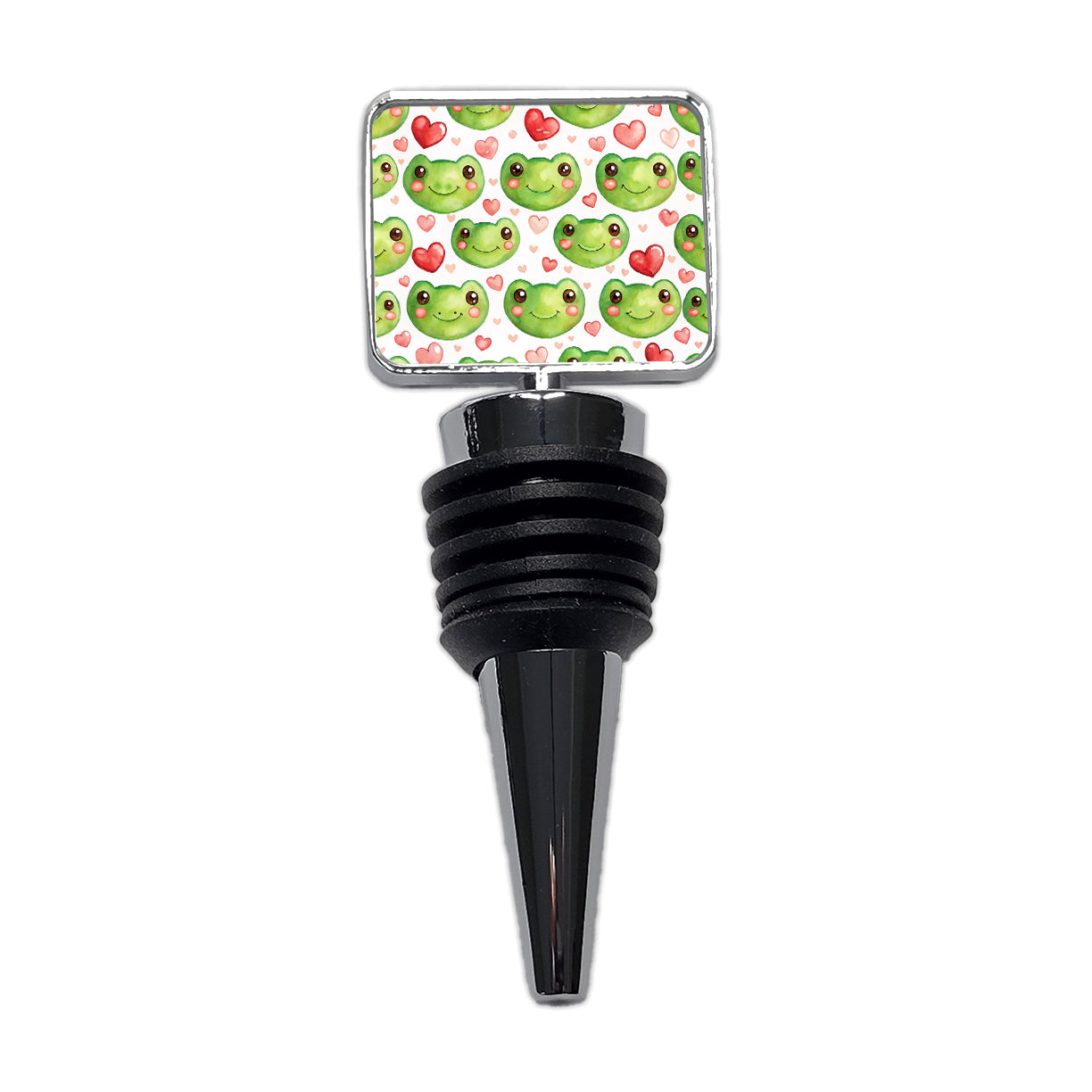 Cute Frog Faces Hearts Watercolor Wine Bottle Stopper