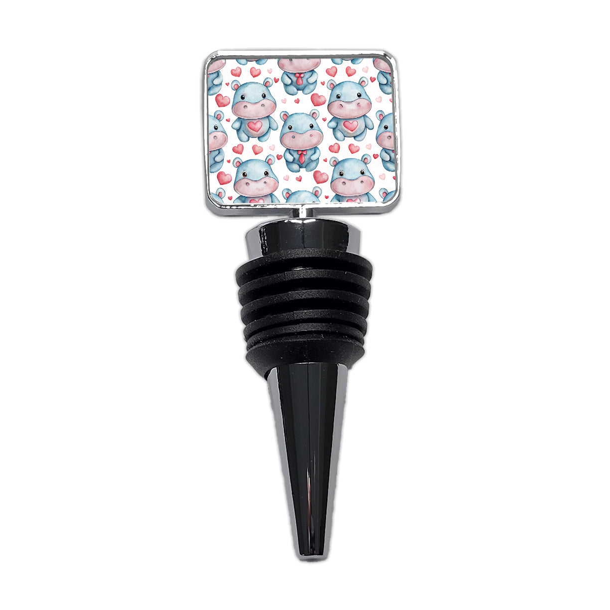 Cute Hippopotamus Hearts Watercolor Wine Bottle Stopper