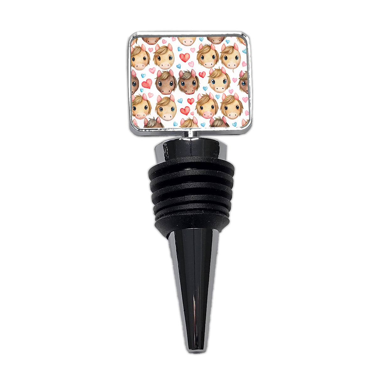 Cute Horse Faces Hearts Watercolor Wine Bottle Stopper