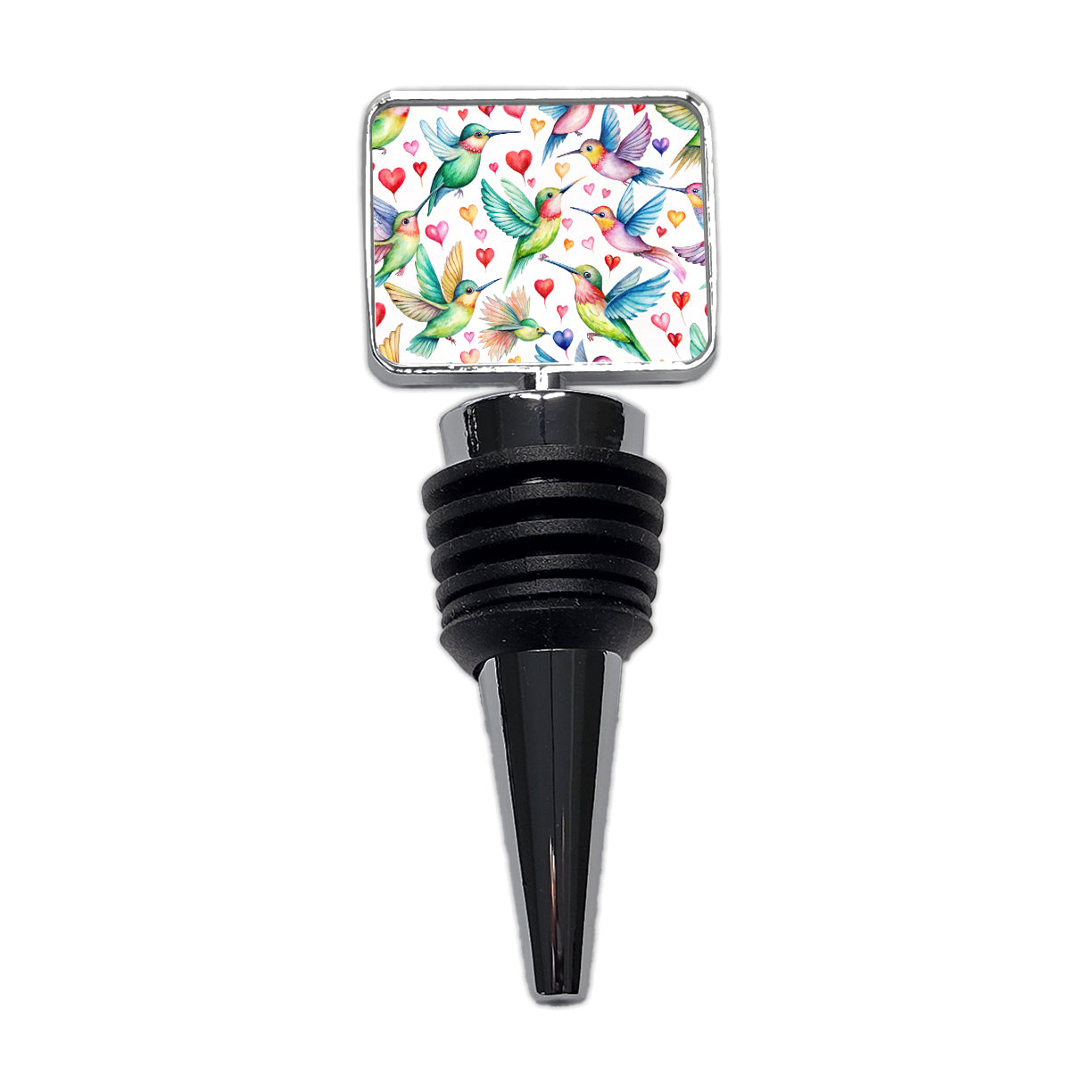 Cute Hummingbirds Hearts Watercolor Wine Bottle Stopper