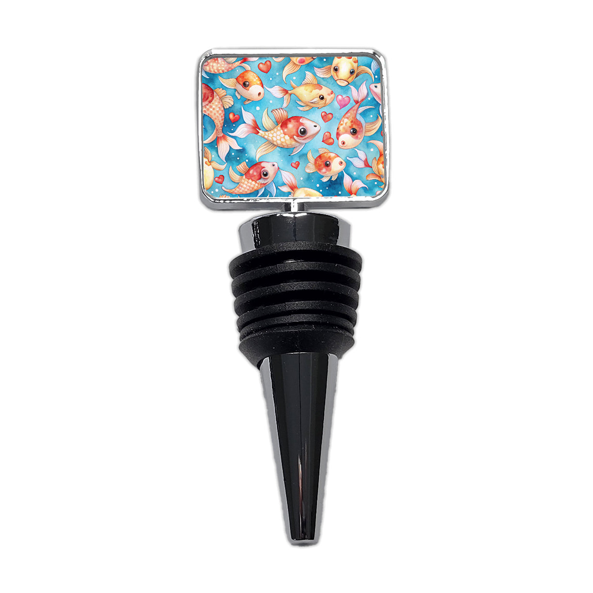 Cute Koi Fishes Hearts Watercolor Wine Bottle Stopper