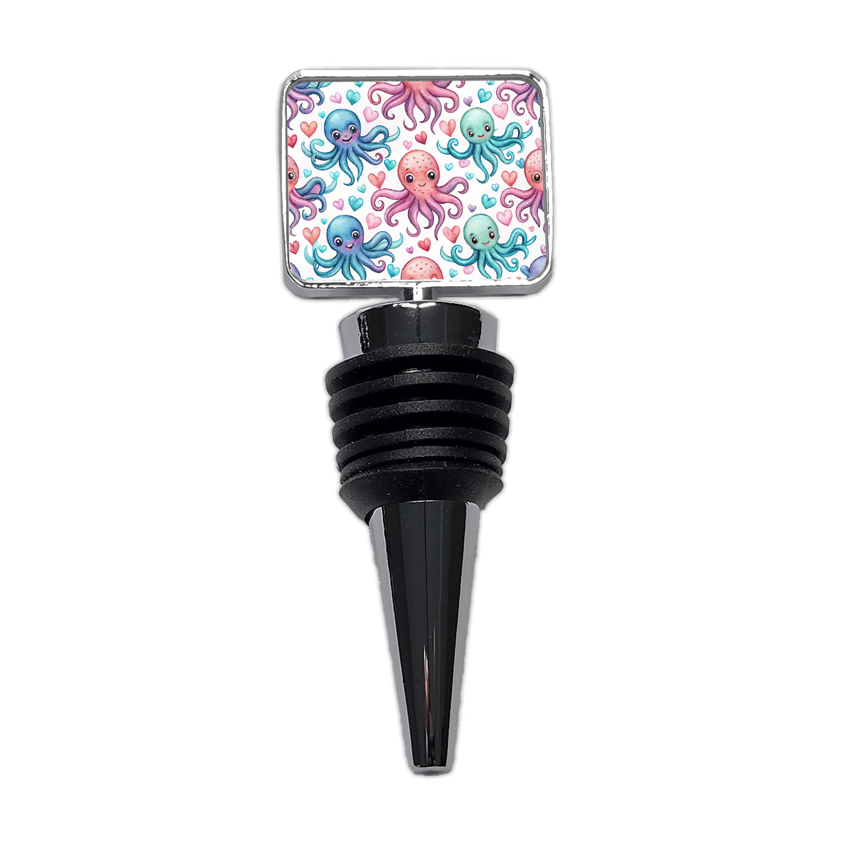 Cute Octopus Hearts Watercolor Wine Bottle Stopper