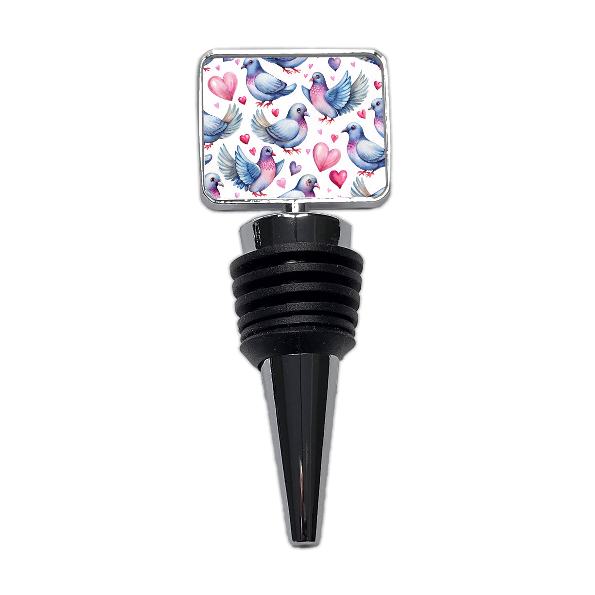 Cute Pigeons Hearts Watercolor Wine Bottle Stopper