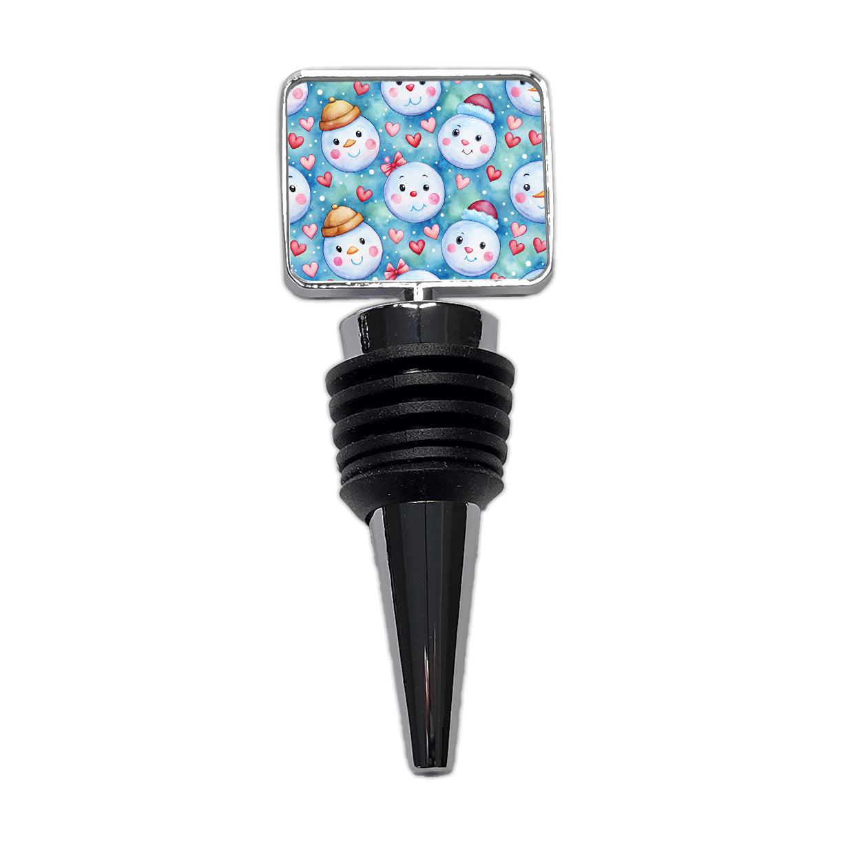 Cute Snowman Faces Hearts Winter Wine Bottle Stopper