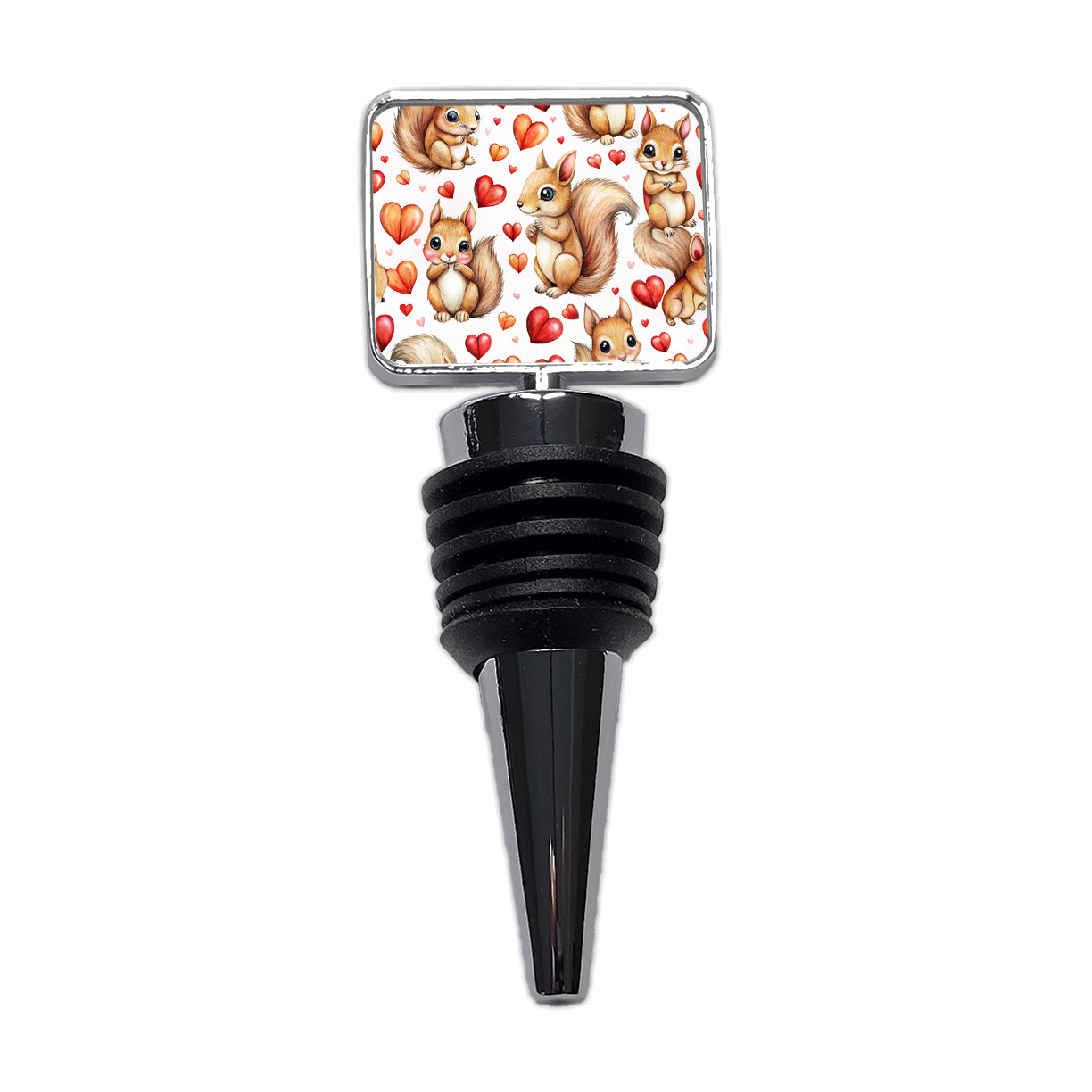 Cute Squirrels Hearts Watercolor Wine Bottle Stopper