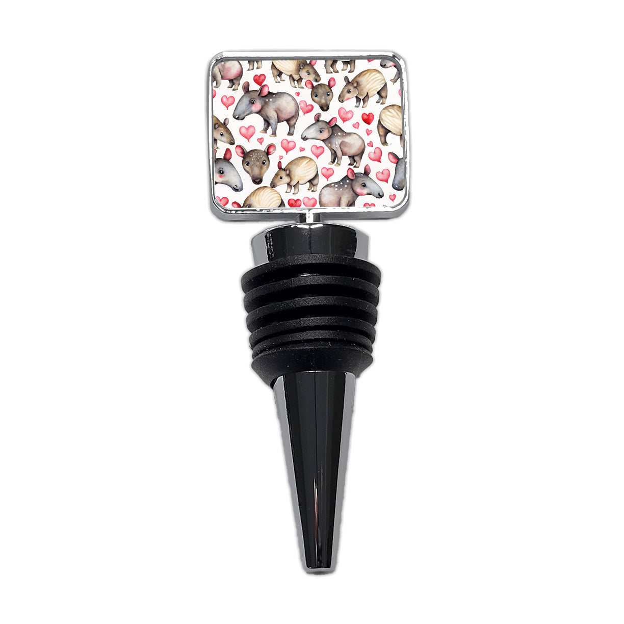 Cute Tapirs Hearts Watercolor Wine Bottle Stopper