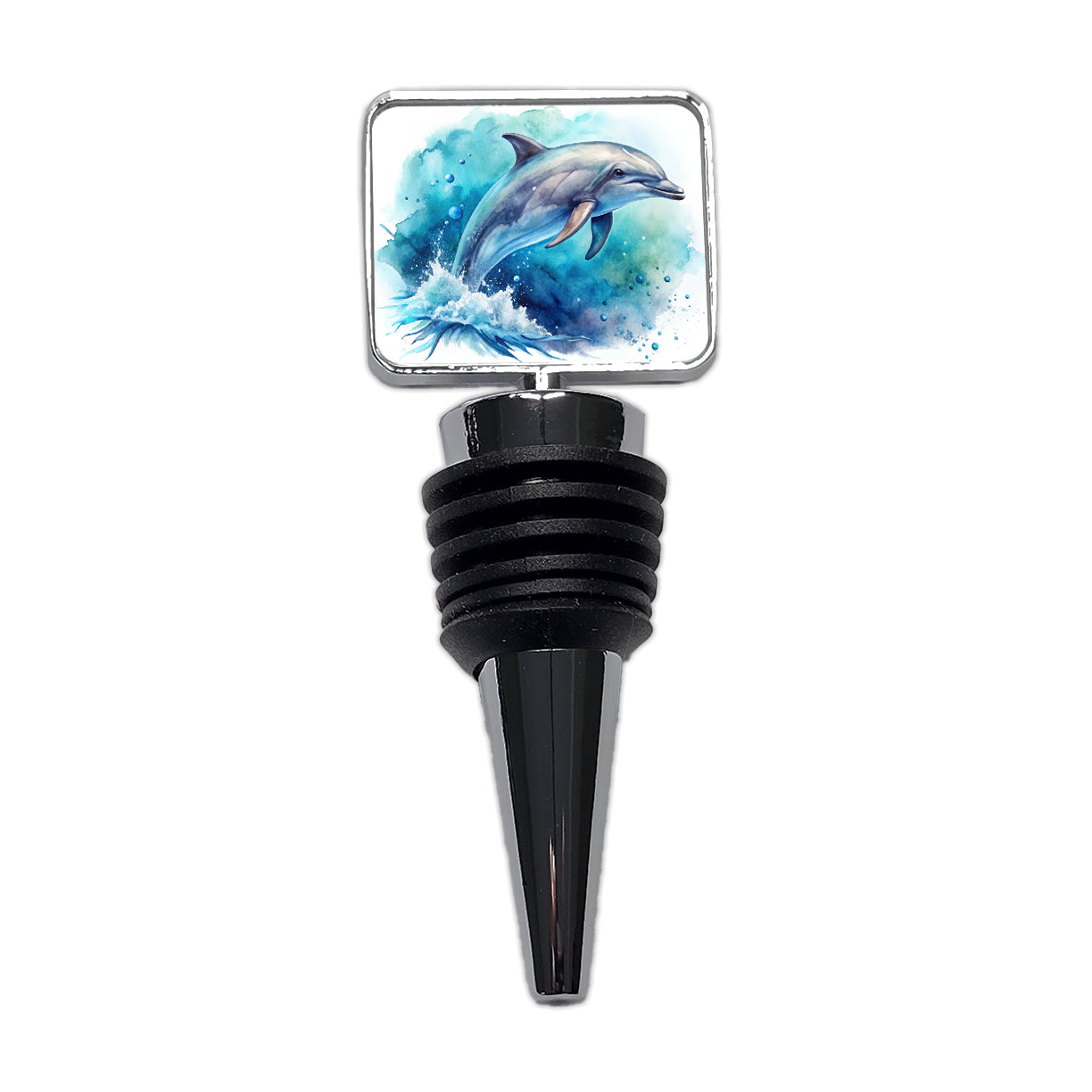 Dolphin In Ocean Watercolor Wine Bottle Stopper