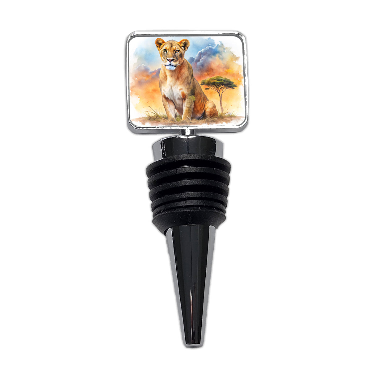 Female Lion African Plain Watercolor Design Wine Bottle Stopper
