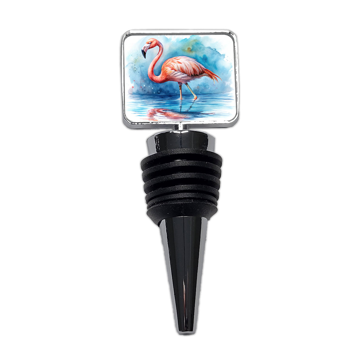Flamingo Bird In Water Watercolor Wine Bottle Stopper