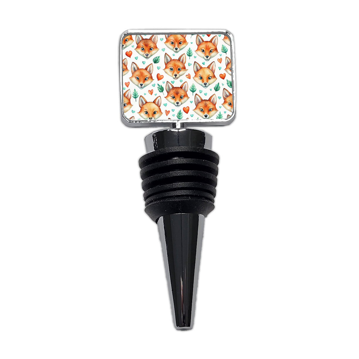 Fox Faces Hearts Watercolor Wine Bottle Stopper
