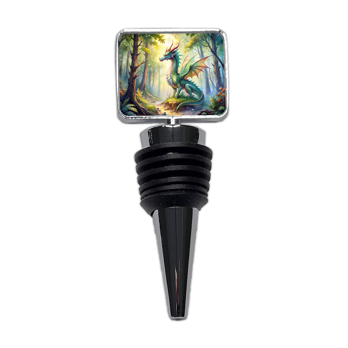 Green Dragon In Forest Watercolor Fantasy Wine Bottle Stopper